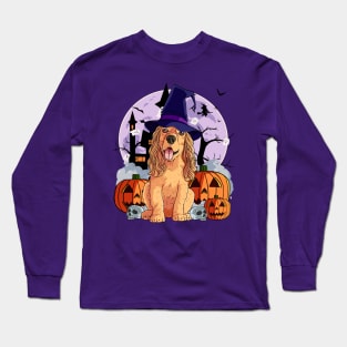 Cocker Spaniel Scary Halloween Witch Pumpkin Long Sleeve T-Shirt